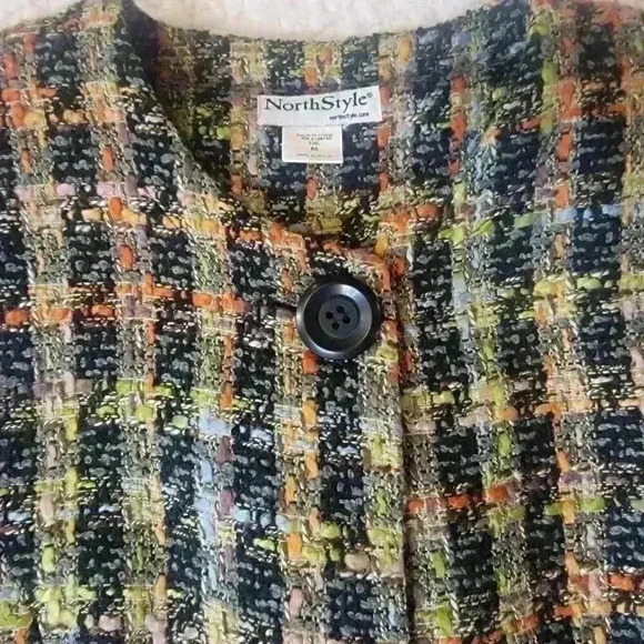 NorthStyle Blazer Jacket Womens Medium Black Colorful Tweed Mod Retro Swing - Picture 9 of 13